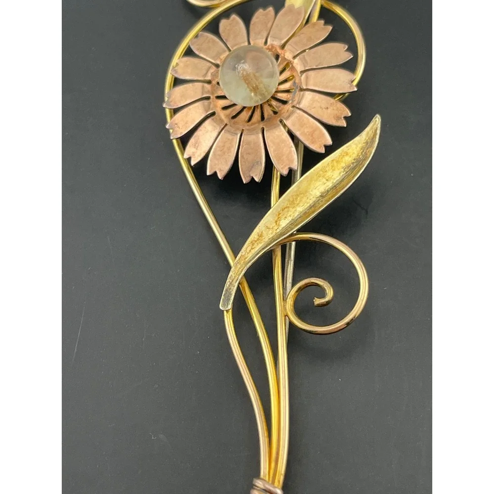 Van‎ Dell Sterling & 12K Gold Filled Floral Spray Brooch 1940s Vintage retro era